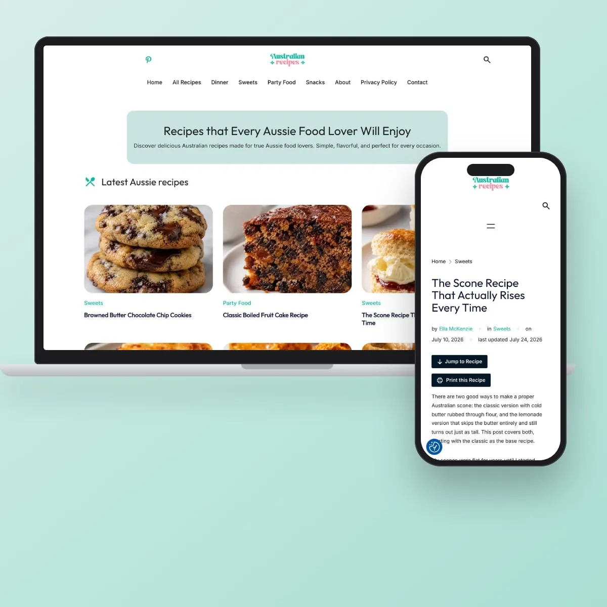 AustRecipes on a laptop and a phone