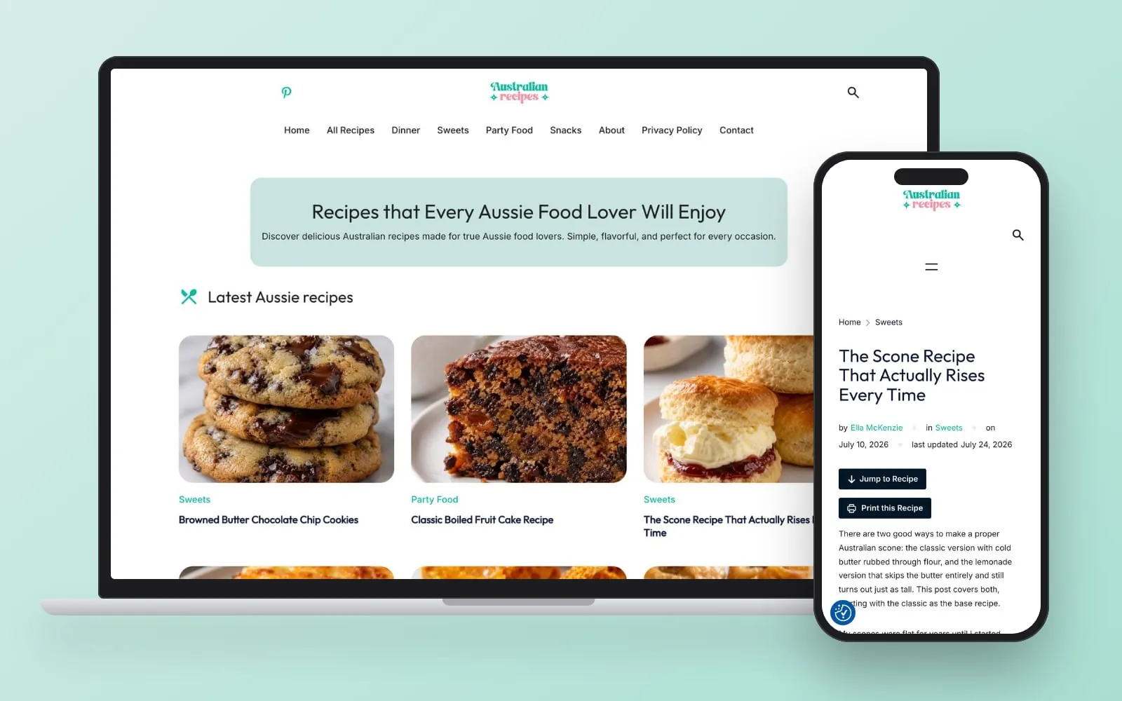 AustRecipes on a laptop and a phone