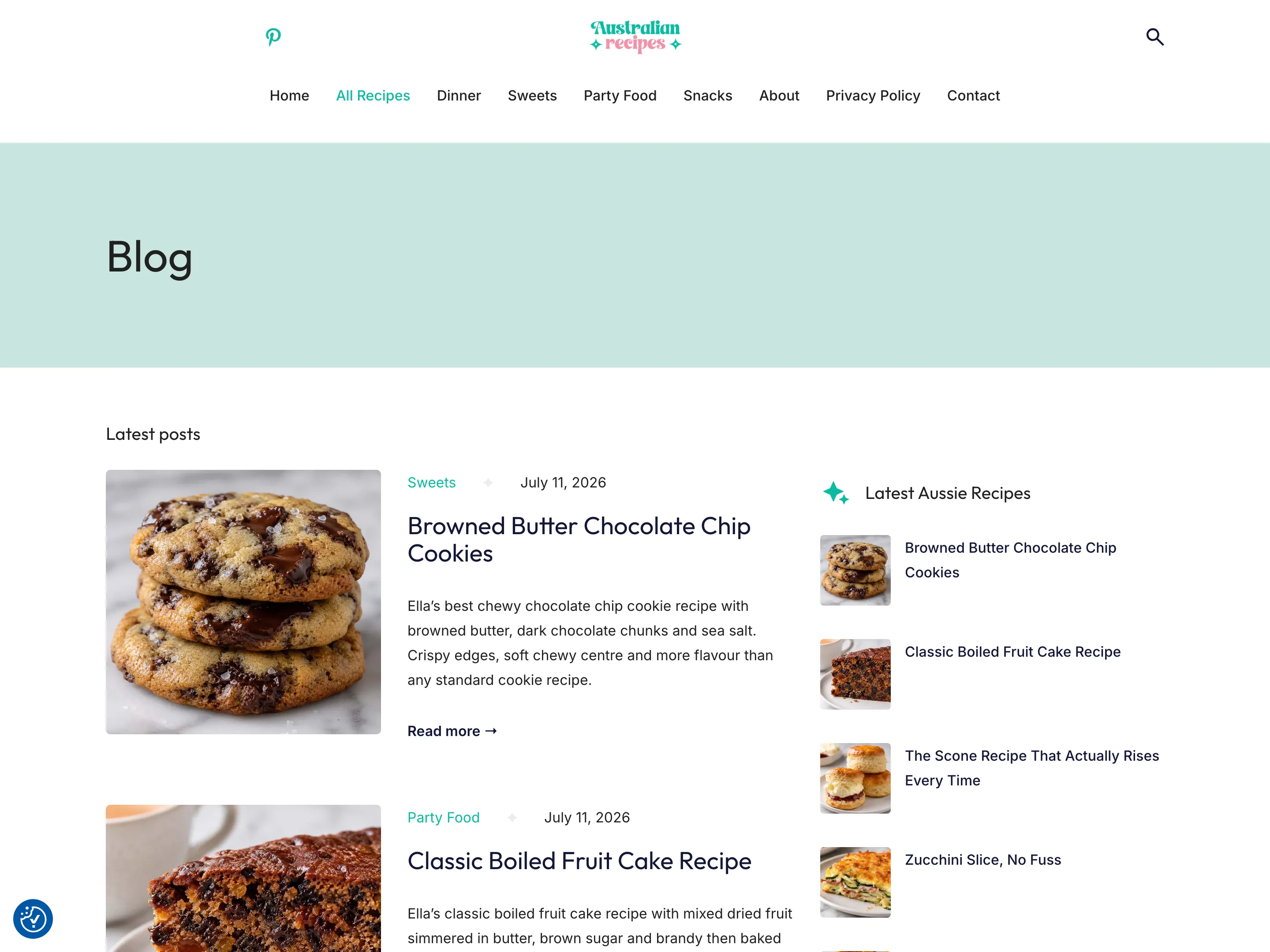 The All Recipes hub page on AustRecipes, listing the full archive
